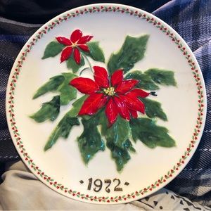 Vintage 1972 Crown Staffordshire Limited First Edition Xmas Poinsettia Plate